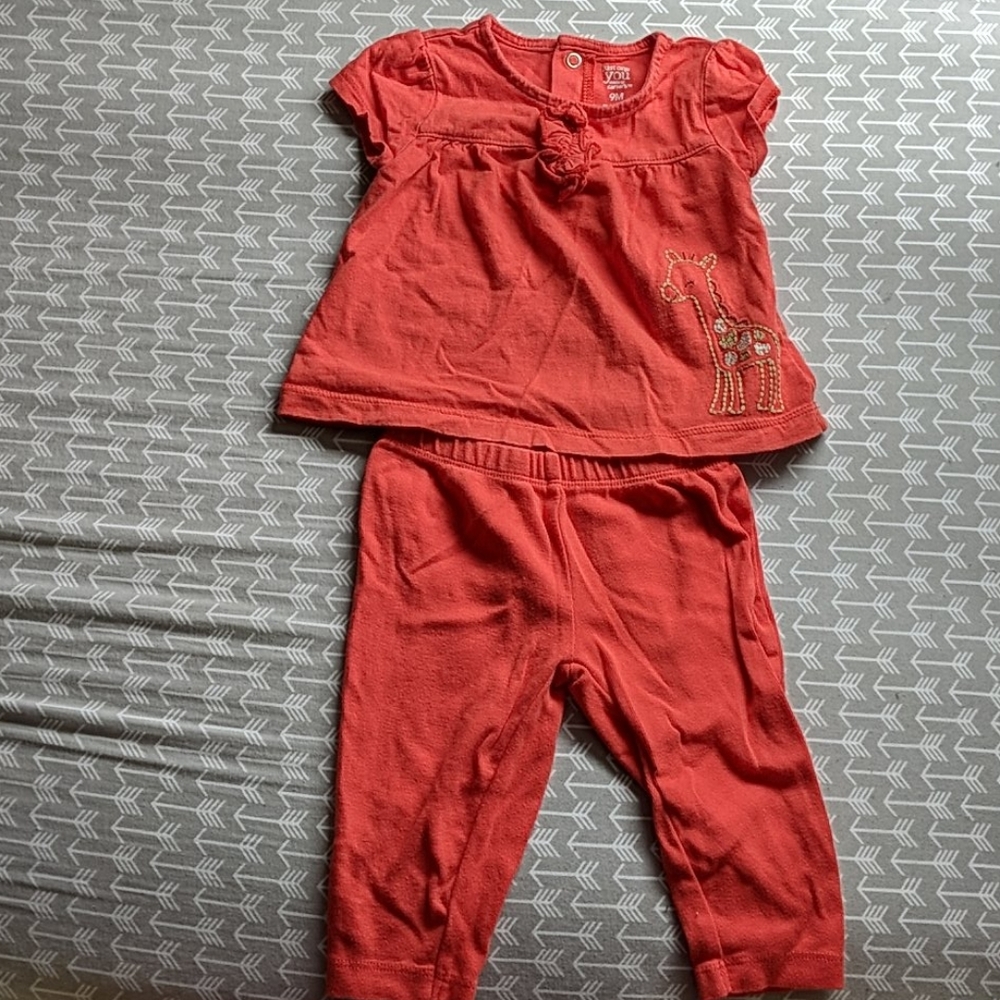 Orange giraffe embroidered pants and shirt set